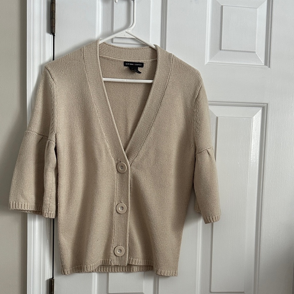 New York & Company Cream Button-Up Cardigan